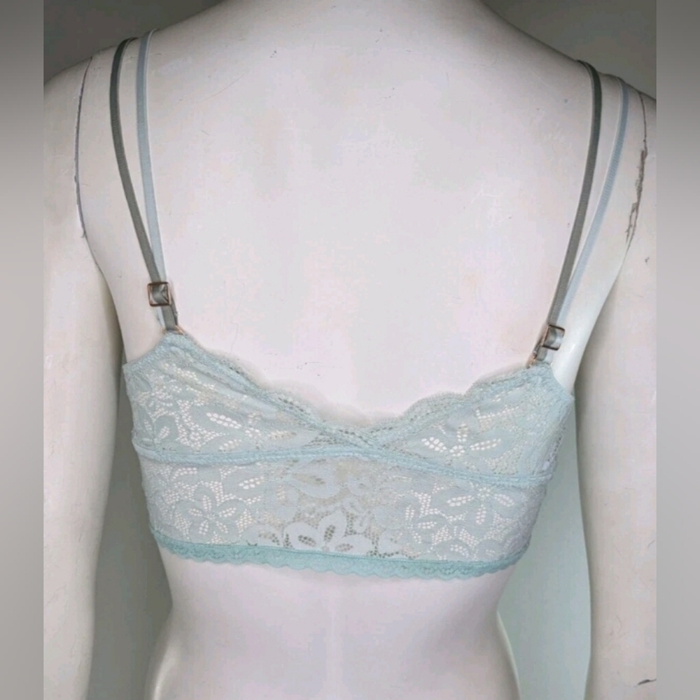 Aerie Bra Mint Lace Blue Bralette Sexy Comfortable Cute Plunge Floral Pullover S - Picture 4 of 6